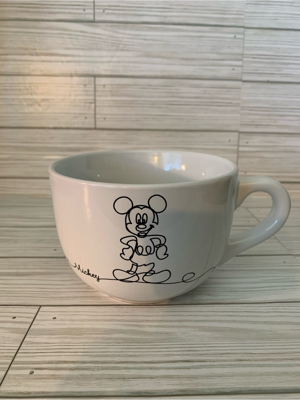 Disney White Ceramic Soup Mug with Black Mickey Sketch
